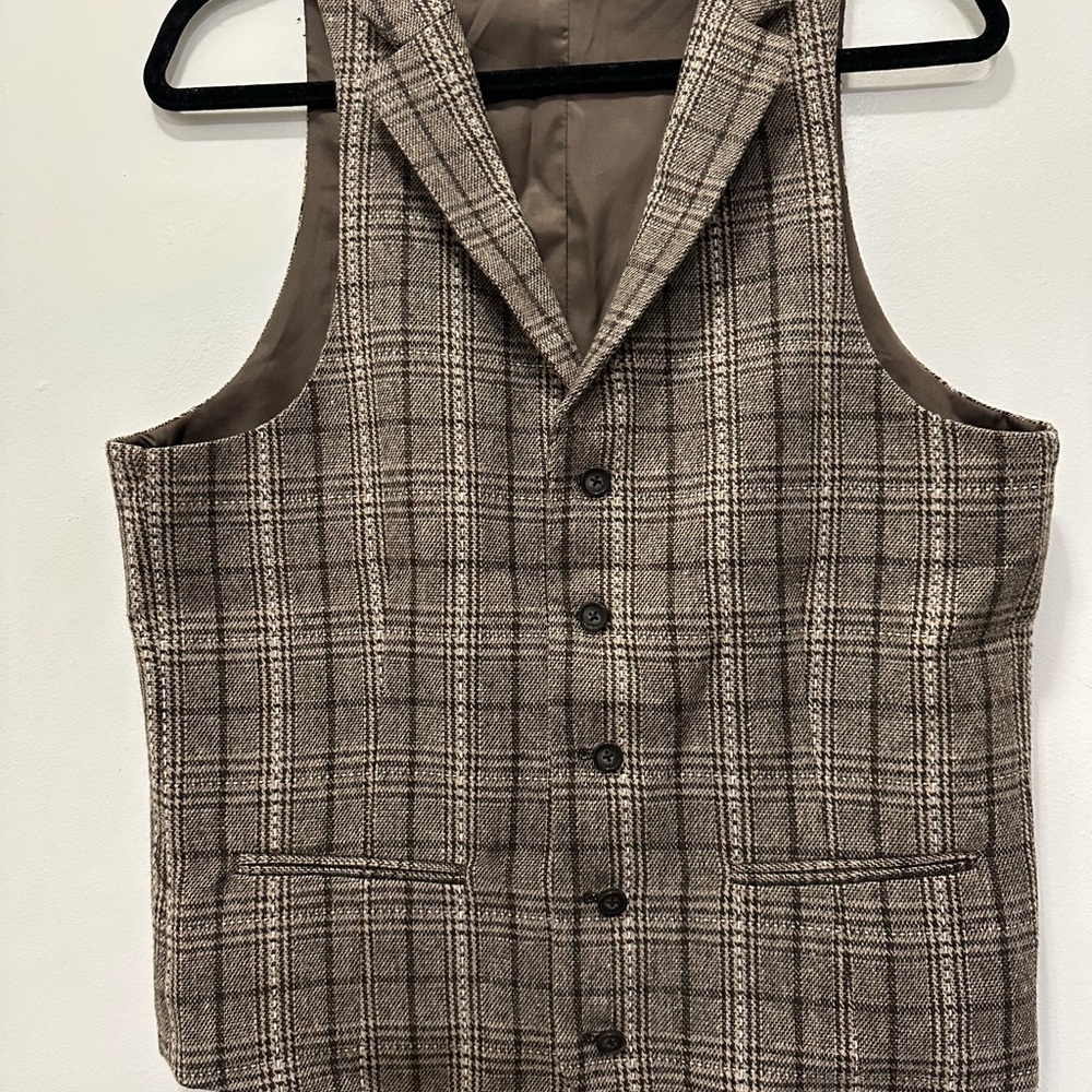 Wool Blend Plaid Vest - Brown Sz L - Picture 3 of 8